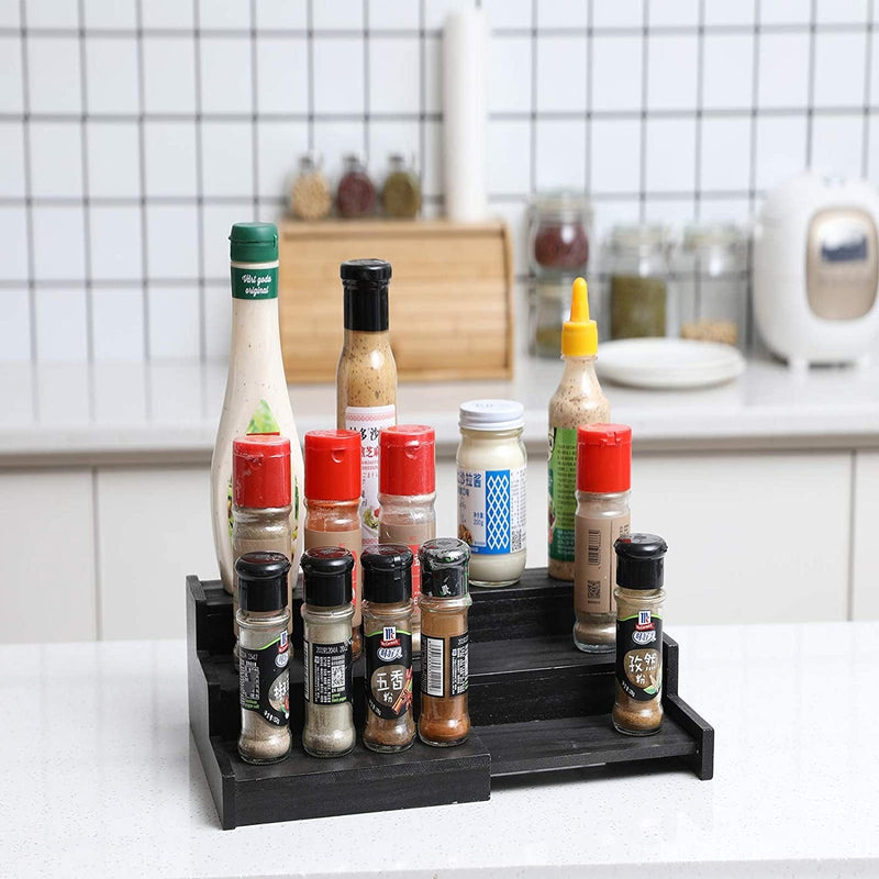 YCOCO 3 Tier Step Expandable Cabinet Spice Rack, Storage for Spice Bottles,Jars, Seasonings,8.75~15.5Inch,Black Home & Garden > Decor > Decorative Jars YCOCO   