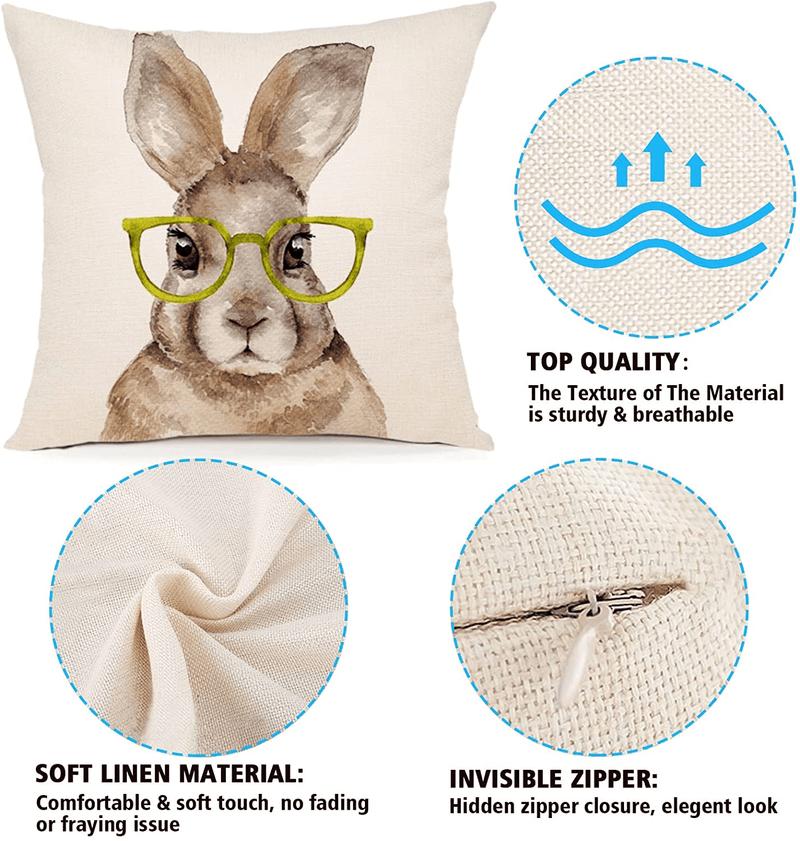 YCOLL Easter Decorations Easter Pillow Covers 18X18 Happy Easter Bunny Easter Eggs Blessing Easter Decor Pillowcase Set of 4 Home & Garden > Decor > Seasonal & Holiday Decorations YCOLL   