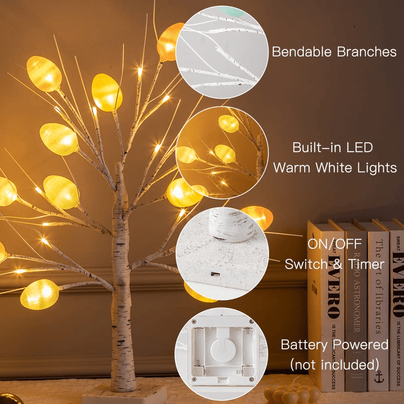 YEAHOME Easter Decorations for the Home, 2FT/24” Easter Tree Light with 24LT Warm White Leds, 12 Pcs Easter Eggs and Battery Powered Timer, Artificial Tabletop Tree Light for Home Easter Decor Home & Garden > Decor > Seasonal & Holiday Decorations YEAHOME   