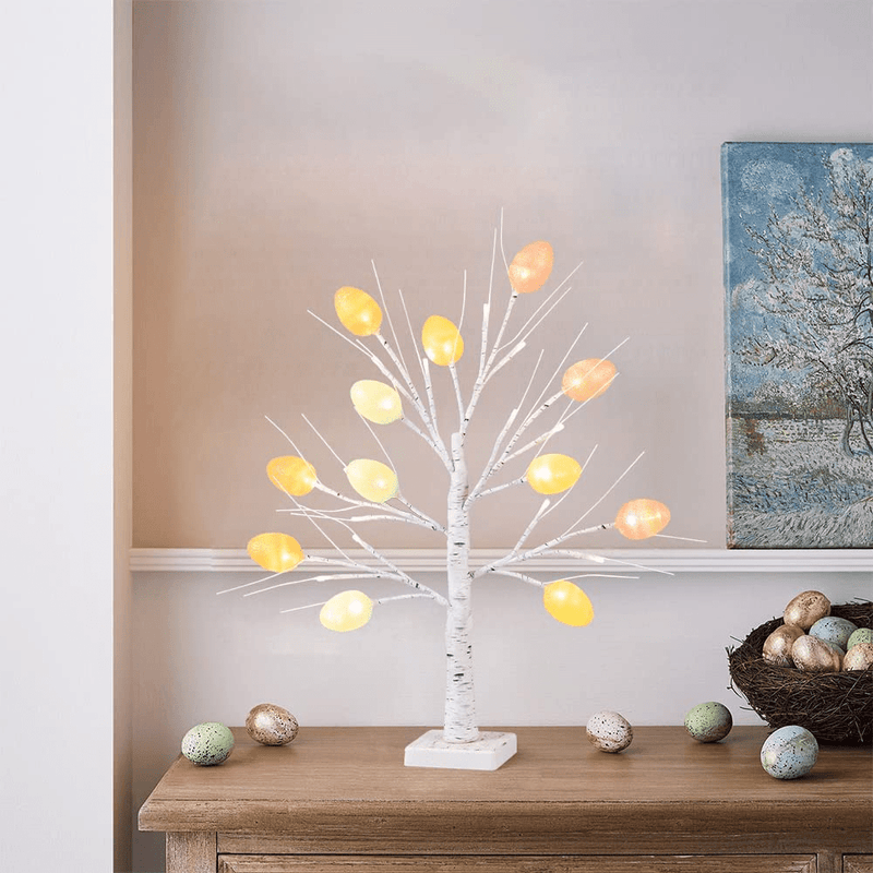 YEAHOME Easter Decorations for the Home, 2FT/24” Easter Tree Light with 24LT Warm White Leds, 12 Pcs Easter Eggs and Battery Powered Timer, Artificial Tabletop Tree Light for Home Easter Decor Home & Garden > Decor > Seasonal & Holiday Decorations YEAHOME   
