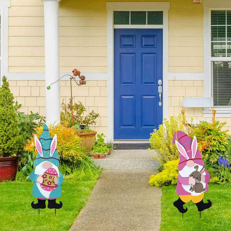 YEAHOME Easter Decorations Outdoor, 2 Pack Gnomes Decorative Garden Stakes for Easter Decor, Metal Yard Signs Spring Decor for outside Garden Lawn Backyard Party Decorations Home & Garden > Decor > Seasonal & Holiday Decorations YEAHOME   