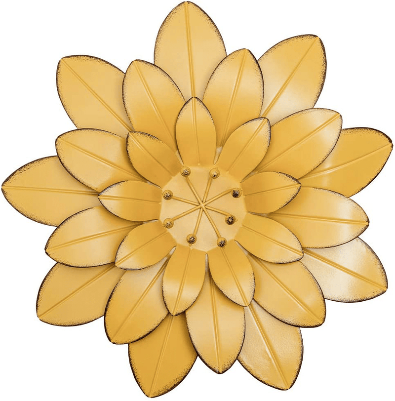 YEAHOME Metal Flower Wall Decor - 9 inch Wall Art Decorations Sunflower Decor Hanging for Bathroom, Bedroom, Living Room - Office/Home Fall Decorations Boho Art, Set of 3 Handmade Gift for Indoor or Outdoor Home & Garden > Decor > Artwork > Sculptures & Statues YEAHOME YELLOW-051  