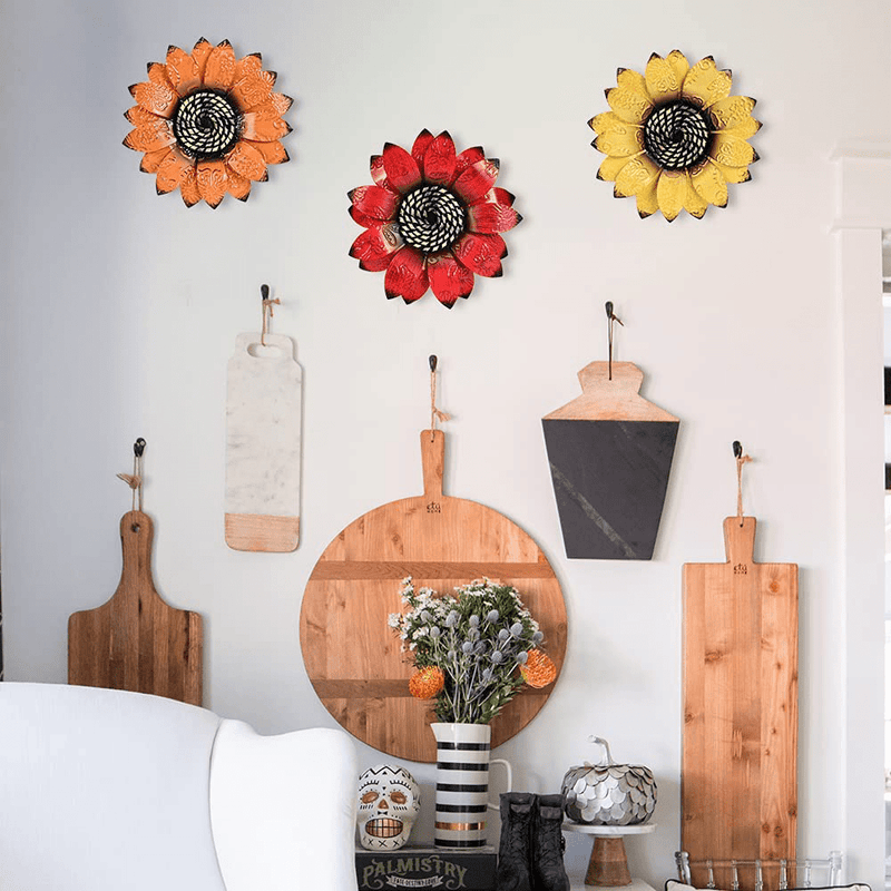 YEAHOME Metal Flower Wall Decor - 9 inch Wall Art Decorations Sunflower Decor Hanging for Bathroom, Bedroom, Living Room - Office/Home Fall Decorations Boho Art, Set of 3 Handmade Gift for Indoor or Outdoor Home & Garden > Decor > Artwork > Sculptures & Statues YEAHOME   