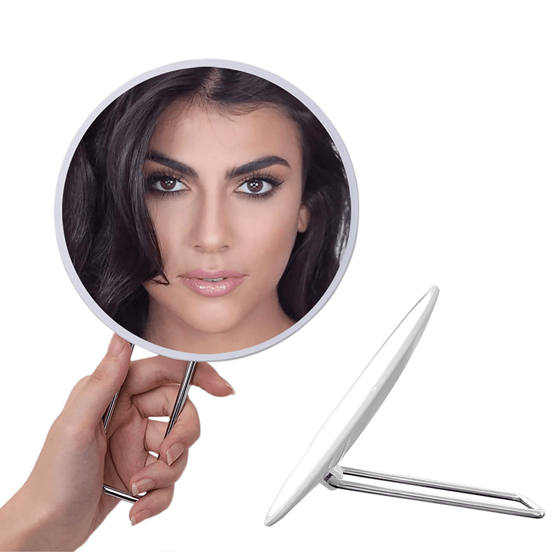YEAKE Hand Mirror with Handheld Metal Stand, Table Desk Makeup Mirror Portable Travel for Multi-Hanging Wall Mirror on Bathroom Shower Shaving(Square) Sporting Goods > Outdoor Recreation > Camping & Hiking > Portable Toilets & Showers YEAKE White & Metal(large Handheld Makeup Mirror) 9.4"L x 5.9"W (Round) 