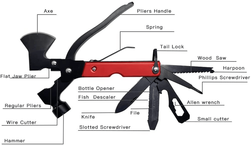 Yeegfey Multitool Camping Accessories Survival Gear Gifts for Mens 15 in 1 Gadgets with Hammer Saw Pliers Bottle Opener Durable Sheath,Emergency Escape Folding Survival Tool for Outdoor Hunting Hiking