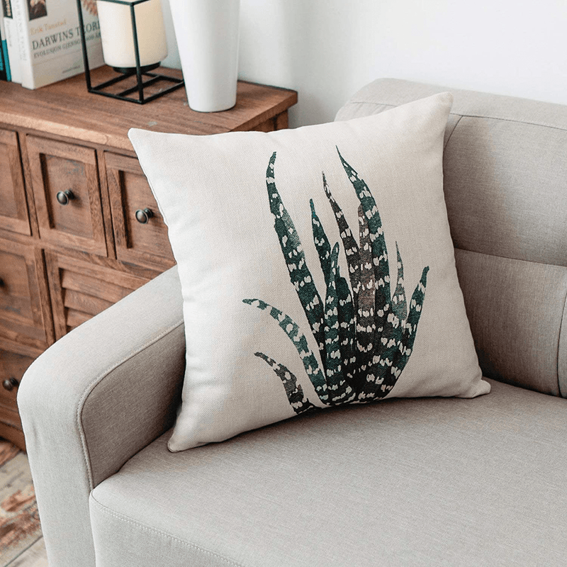 Yeeju Set of 4 Green Plant Throw Pillow Covers Decorative Cotton Linen Square Outdoor Cushion Cover Sofa Home Pillow Covers 20X20 Inch Home & Garden > Decor > Chair & Sofa Cushions YeeJu   