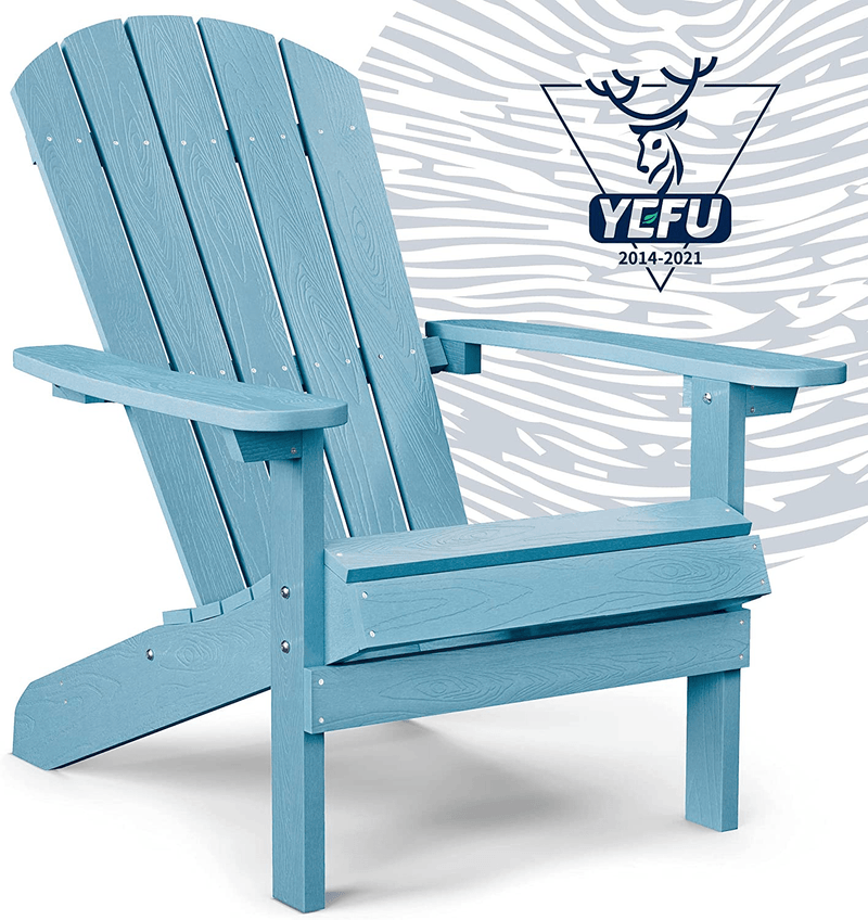 YEFU Adirondack Chair Plastic Weather Resistant, Patio Chairs 5 Steps Easy Installation, Looks Exactly like Real Wood, Widely Used in Outdoor, Fire Pit, Deck, Outside, Garden, Campfire Chairs (Black) Sporting Goods > Outdoor Recreation > Camping & Hiking > Camp Furniture YEFU Blue  