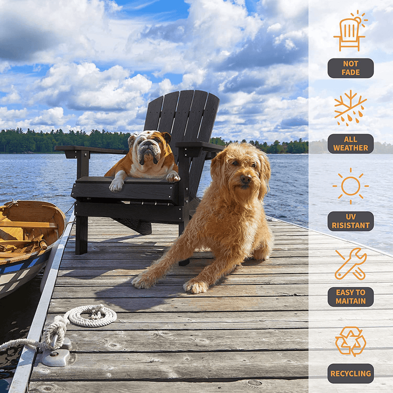 YEFU Adirondack Chair Plastic Weather Resistant, Patio Chairs 5 Steps Easy Installation, Looks Exactly like Real Wood, Widely Used in Outdoor, Fire Pit, Deck, Outside, Garden, Campfire Chairs (Black) Sporting Goods > Outdoor Recreation > Camping & Hiking > Camp Furniture YEFU   