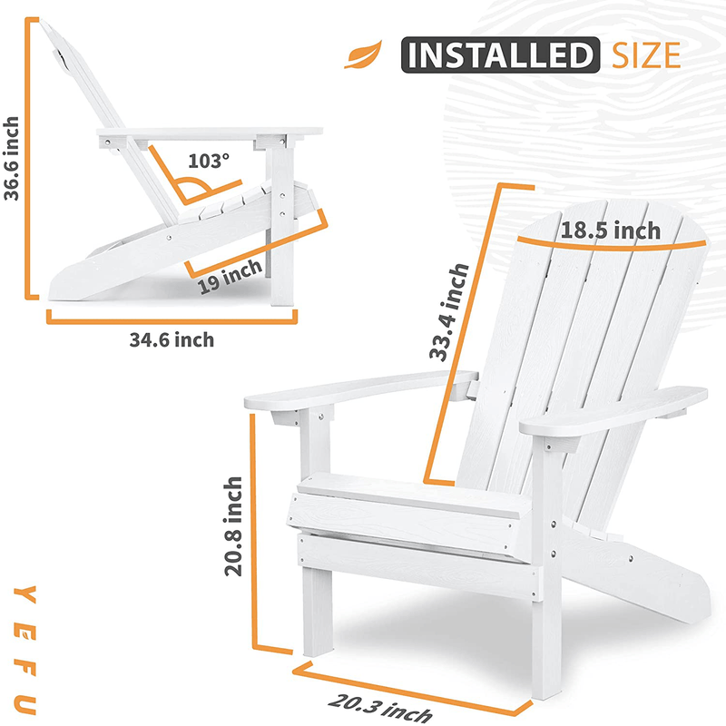 YEFU Plastic Adirondack Chairs Weather Resistant, Patio Chairs 5 Steps Easy Installation, like Real Wood, Widely Used in Outdoor, Fire Pit, Deck, Lawn, Outside, Garden Chairs (Cream White) Sporting Goods > Outdoor Recreation > Camping & Hiking > Camp Furniture YEFU   