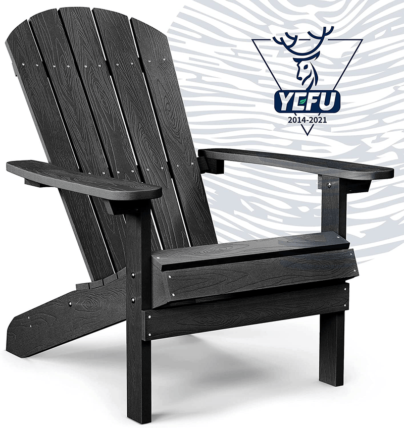 YEFU Plastic Adirondack Chairs Weather Resistant, Patio Chairs 5 Steps Easy Installation, like Real Wood, Widely Used in Outdoor, Fire Pit, Deck, Lawn, Outside, Garden Chairs (Cream White) Sporting Goods > Outdoor Recreation > Camping & Hiking > Camp Furniture YEFU Coal Black  