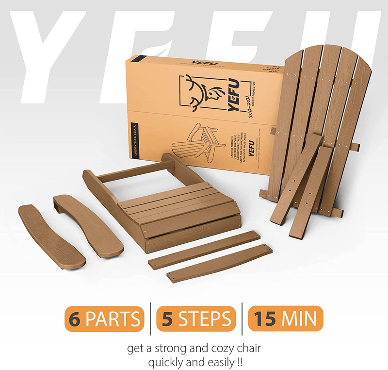 YEFU Plastic Adirondack Chairs Weather Resistant, Patio Chairs 5 Steps Easy Installation, Looks Exactly like Real Wood, Widely Used in Outdoor, Fire Pit, Deck, Lawn, Outside, Garden Chairs (Teak) Sporting Goods > Outdoor Recreation > Camping & Hiking > Camp Furniture YEFU   