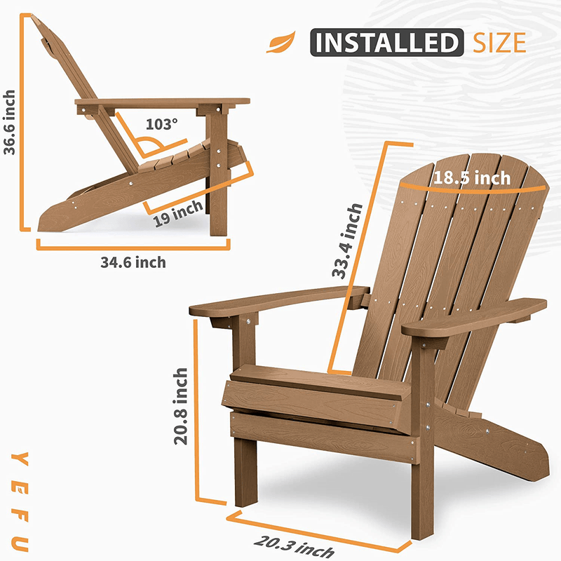 YEFU Plastic Adirondack Chairs Weather Resistant, Patio Chairs 5 Steps Easy Installation, Looks Exactly like Real Wood, Widely Used in Outdoor, Fire Pit, Deck, Lawn, Outside, Garden Chairs (Teak) Sporting Goods > Outdoor Recreation > Camping & Hiking > Camp Furniture YEFU   