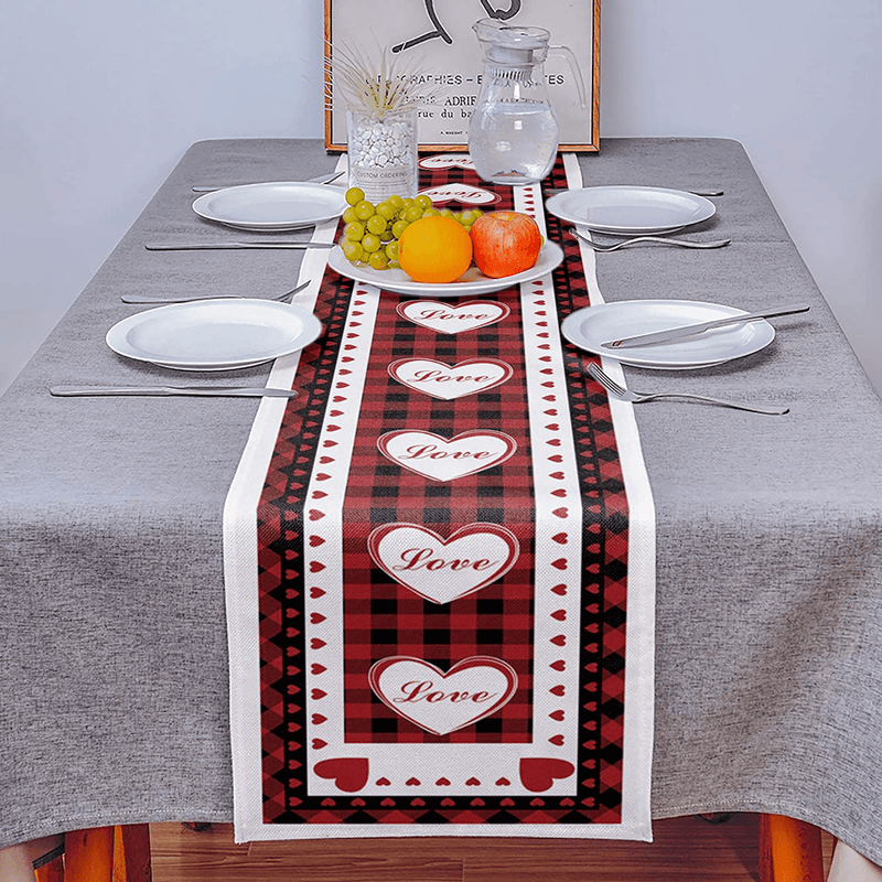 YEHO Art Gallery Love Heart Shaped Red Plaid Valentine'S Day Table Runner, Non-Slip Modern Farmhouse Table Runners for Family Dinner Kitchen Table Office Decor 13X70In Home & Garden > Decor > Seasonal & Holiday Decorations YEHO Art Gallery   