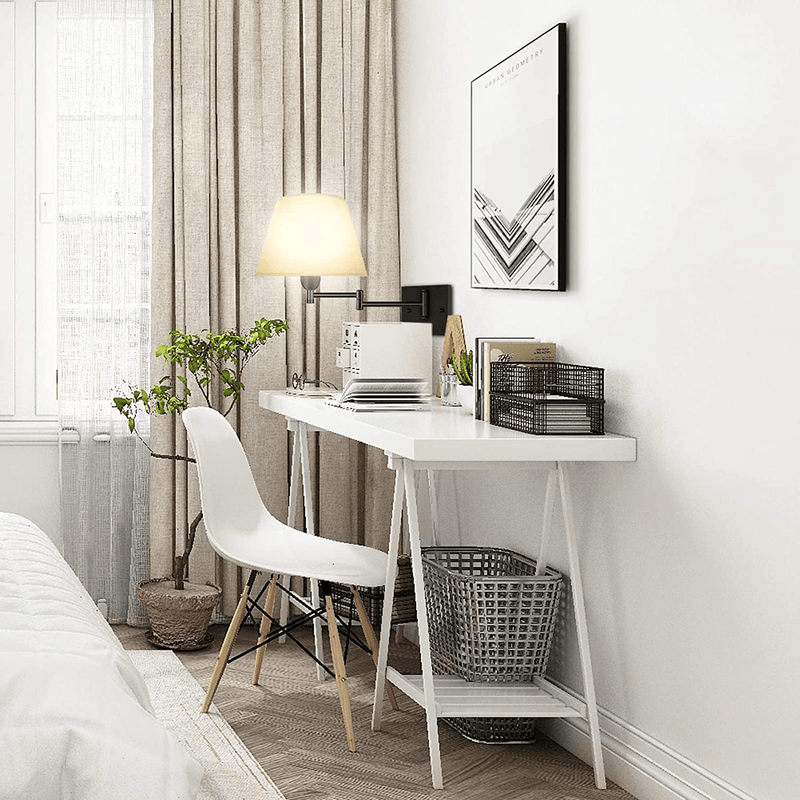 Yeleeino Swing Arm Wall Lamp Plug-In Cord Home Decorators Simplicity Wall Sconce, Ivory Fabric Shade, with On/Off Switch E26 Base 2-Light Bedroom Wall Lights Fixtures, Bedside Reading Lamp (Art Style) Home & Garden > Lighting > Lighting Fixtures > Wall Light Fixtures KOL DEALS   