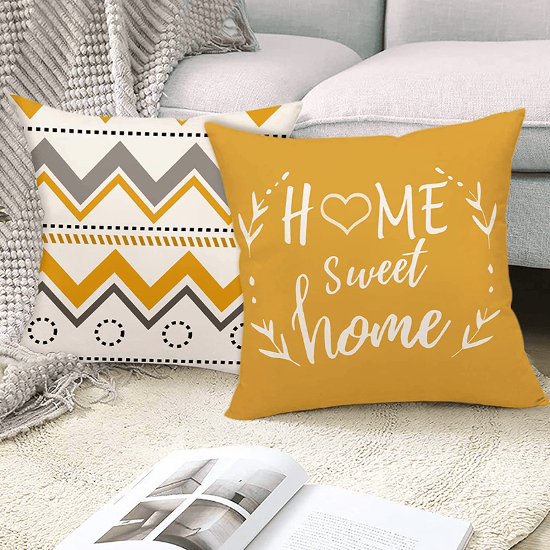 Yellow Geometric Pillow Covers 18X18 Set of 4, Decorative Couch Throw Pillow Cover for Sofa Bedroom, Linen Fabric Pillow Case Farmhouse Cushion Case Outdoor Home Decoration