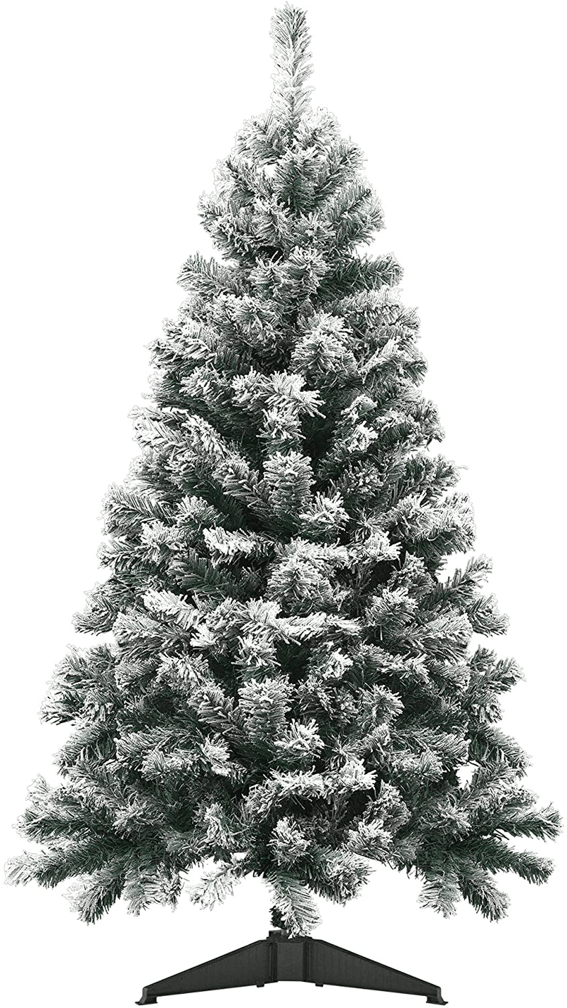 YEMODO Artificial Christmas Tree 4.5 Feet Snow Flocked Xmas Pine Tree with Plastic Stand for Home, Office, Party, Christmas Decoration, Easy Assembly, White