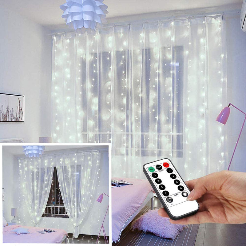YEOLEH LED Curtain Lights Bedroom Light,8 Modes Christmas Fairy Light with Timer Remote for Valentine Wedding Bedroom Decor,Warm White,7.9Ft X 5.9Ft Home & Garden > Decor > Seasonal & Holiday Decorations YEOLEH Store White  