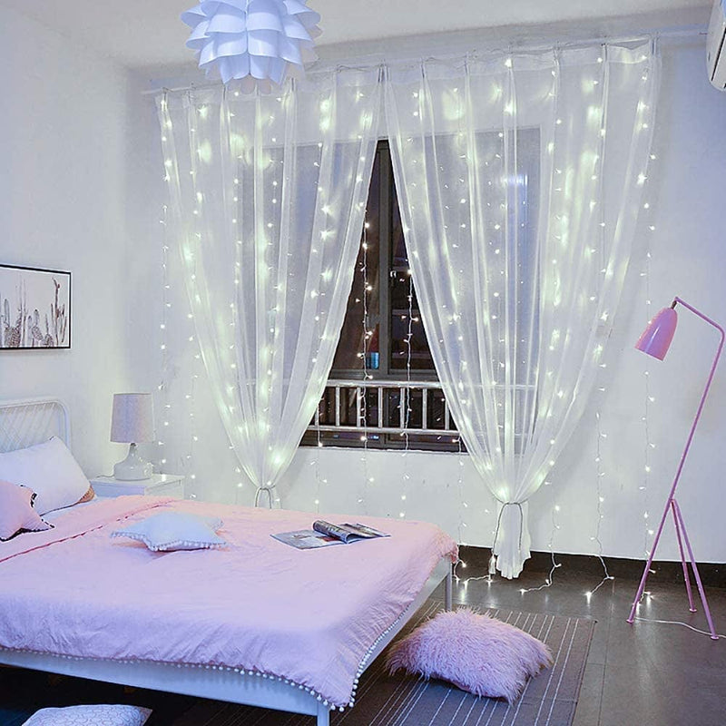 YEOLEH String Lights Curtain,Usb Powered Fairy Lights for Bedroom Wall Party,8 Modes & IP64 Waterproof Ideal for Outdoor Wedding Decor (White,7.9Ft X 5.9Ft) Home & Garden > Lighting > Light Ropes & Strings YEOLEH   