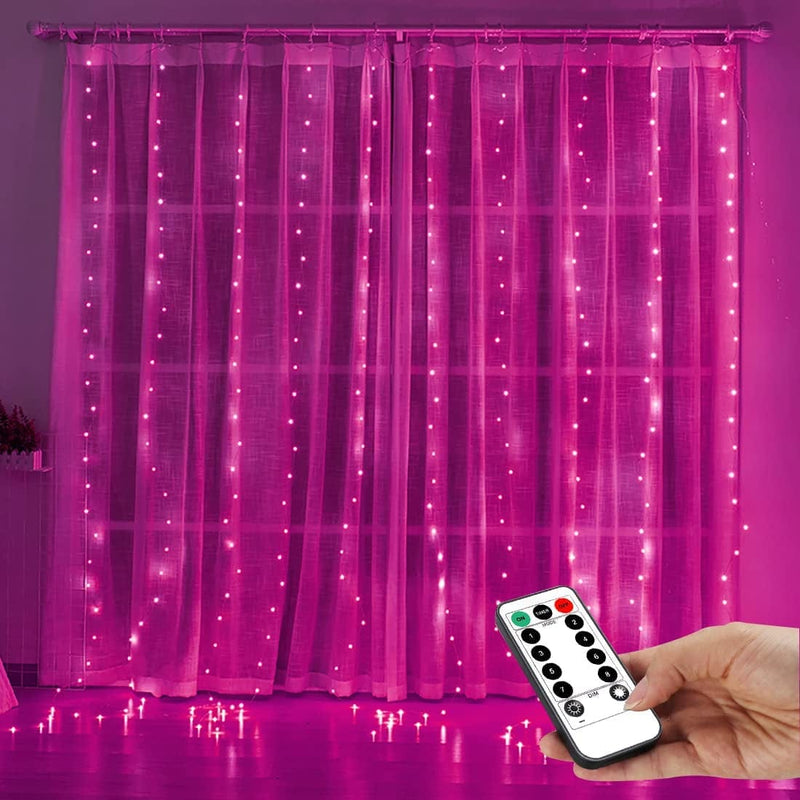 YEOLEH String Lights Curtain,Usb Powered Fairy Lights for Bedroom Wall Party,8 Modes & IP64 Waterproof Ideal for Outdoor Wedding Decor (White,7.9Ft X 5.9Ft) Home & Garden > Lighting > Light Ropes & Strings YEOLEH Pink  