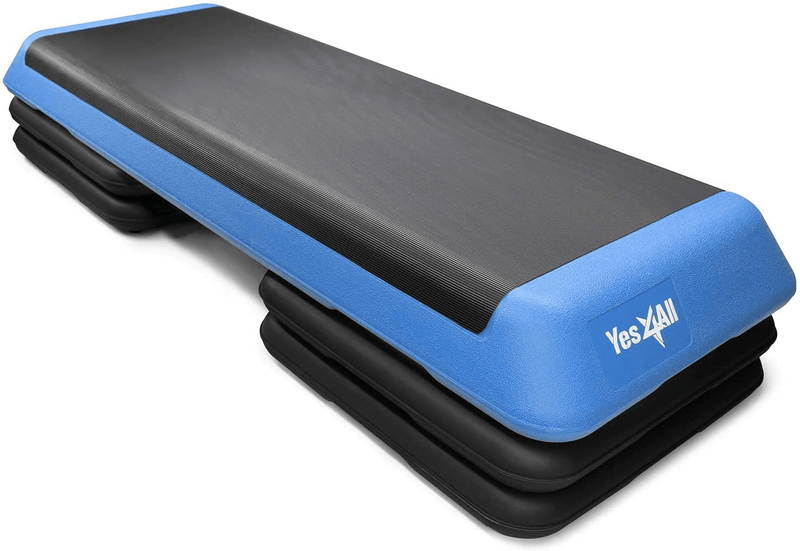 Yes4All Aerobic Exercise Workout Step Platform Health Club Size with 4 Adjustable Risers Included and Extra Risers Options  Yes4All D. Blue/Black  