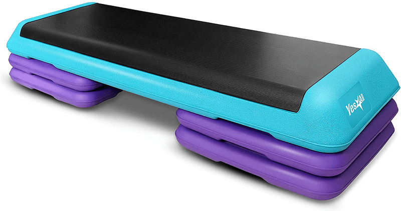 Yes4All Aerobic Exercise Workout Step Platform Health Club Size with 4 Adjustable Risers Included and Extra Risers Options  Yes4All H. Teal/Purple  