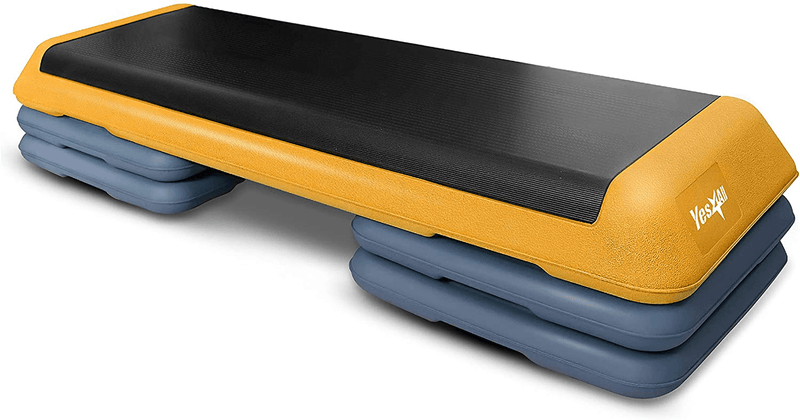 Yes4All Aerobic Exercise Workout Step Platform Health Club Size with 4 Adjustable Risers Included and Extra Risers Options  Yes4All G. Yellow/Dark Blue  
