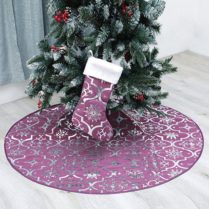 Yesbay 1 Set Christmas Style Tree Skirt Polyester Beautiful Snowflake Pattern Tree Carpet,Bright Red
