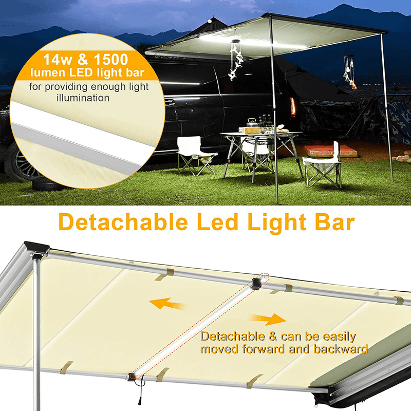 Yescom 6.6X8.2' Car Side Awning with LED Light Pull Out Tent Shelter Pu2000Mm UV50+ Shade SUV Outdoor Camping Beige Sporting Goods > Outdoor Recreation > Camping & Hiking > Tent Accessories Yescom   