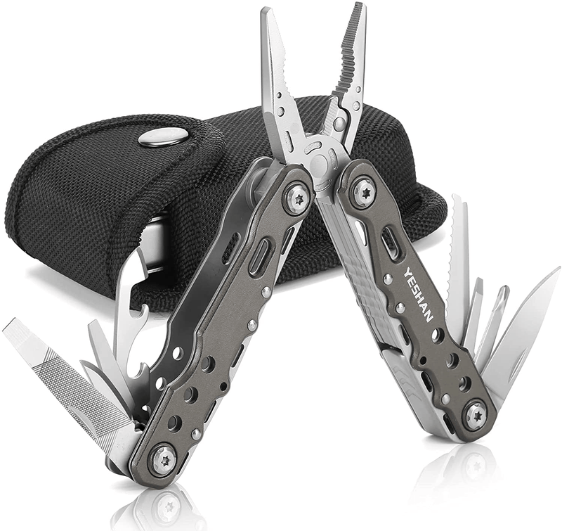 YESHAN 15 in 1 Multitool Pliers with Premium Replaceable Wire Cutters,Safety Locking, Multi-Tool with Nylon Sheath for Camping, Hunting and Hiking（Champagne） Sporting Goods > Outdoor Recreation > Camping & Hiking > Camping Tools YESHAN Champagne  