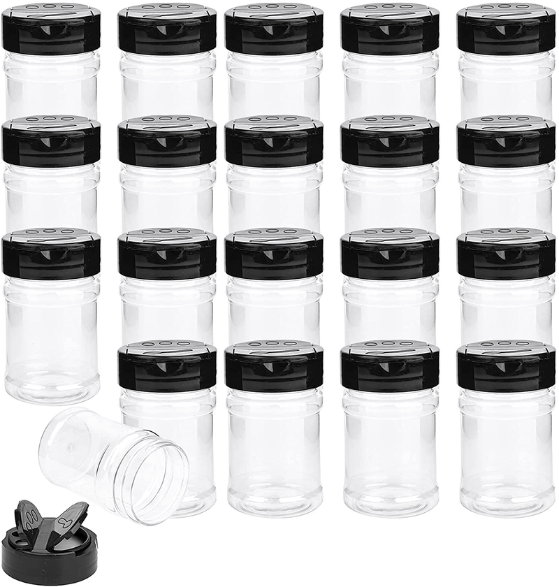 Yesland 20 Pcs Plastic Spice Jars / Bottles, 5 Oz PET Spice Containers BPA free with Black Cap, Perfect for Storing Spice, Herbs and Powders