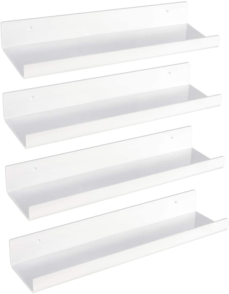 YestBuy 15 inch White Floating Shelves Invisible Wall Mounted 4 Sets, Storage Ledge Shelves, Hanging Wall Shelves Decoration for Bedroom, Living Room, Bathroom, Kitchen, Office (White)