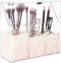 Yestbuy Clear Makeup Brush Holder, Acrylic Makeup Brush Organizer for Vanity, Cosmetic Brush Storage Box with Pearls, for Bathroom, Bedroom, Vanity Countertop, Clear (8.46 X 3.55 X 8.46 ”(LWH), White) Home & Garden > Household Supplies > Storage & Organization YestBuy Pink  