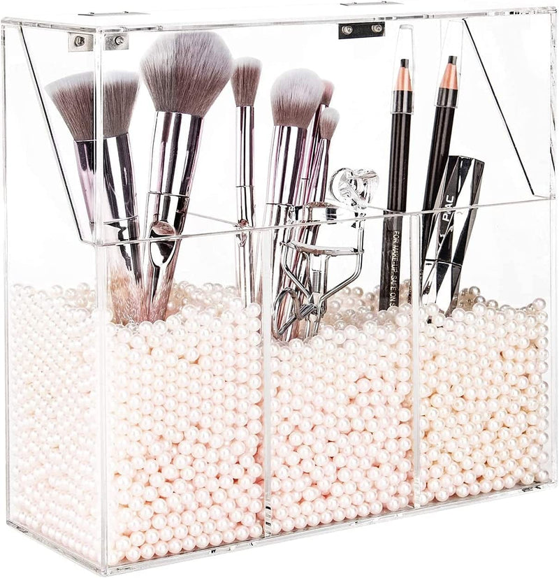 Yestbuy Clear Makeup Brush Holder, Acrylic Makeup Brush Organizer for Vanity, Cosmetic Brush Storage Box with Pearls, for Bathroom, Bedroom, Vanity Countertop, Clear (8.46 X 3.55 X 8.46 ”(LWH), White) Home & Garden > Household Supplies > Storage & Organization YestBuy Pink  