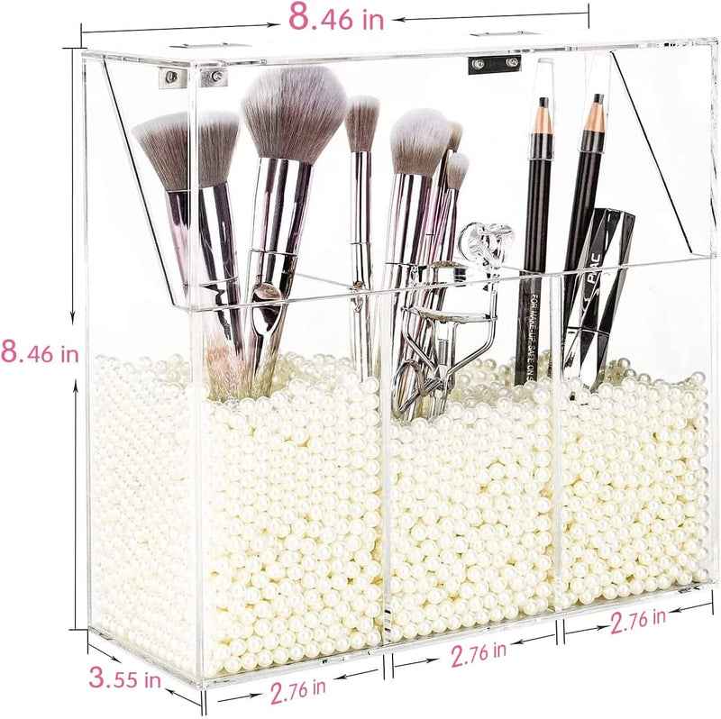 Yestbuy Clear Makeup Brush Holder, Acrylic Makeup Brush Organizer for Vanity, Cosmetic Brush Storage Box with Pearls, for Bathroom, Bedroom, Vanity Countertop, Clear (8.46 X 3.55 X 8.46 ”(LWH), White) Home & Garden > Household Supplies > Storage & Organization YestBuy   
