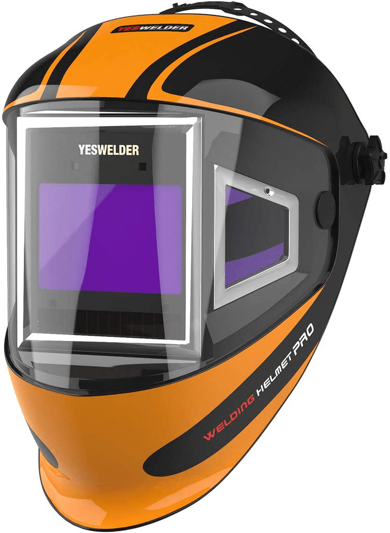 YESWELDER Panoramic 180 View Auto Darkening Welding Helmet with Side View, True Color Highest Optical 1/1/1/1, 4 Arc Sensor Wide Shade 4/5-9/9-13 with Grinding for TIG MIG MMA Plasma Business & Industrial > Work Safety Protective Gear > Welding Helmets YESWELDER EH-302C  