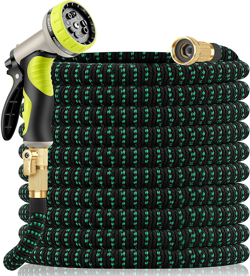 Yetolan Expandable Garden Hose 50 feet with 9 Function High Pressure Nozzle, lightweight Water Hose with Durable 3 Layers Latex Core and Solid Brass Fittings, retractable hose for Washing and Watering