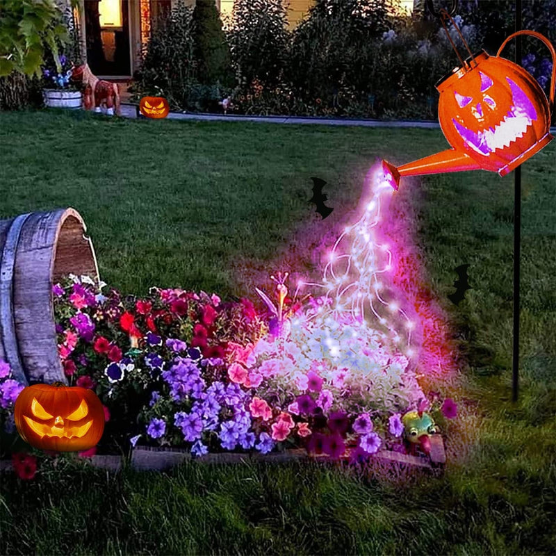 Yeuago Halloween Pumpkin Lights Solar Watering Can with Purple Lamp Beads,Fairy Garden Solar Decoration, Metal Waterproof Garden Ornament Mother'S Day Gift Table Patio Yard Pathway Party Home & Garden > Lighting > Lamps yeuago purple  