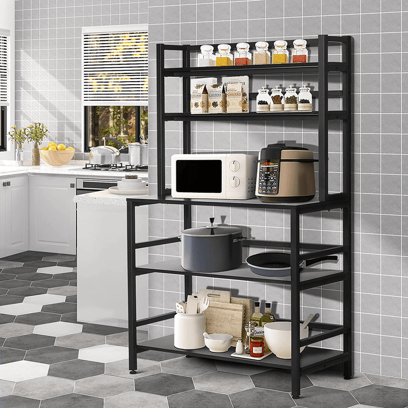 YGBH 5-Tier Kitchen Bakers Rack with Hutch,Coffee Station,Microwave Oven Stand,Utility Storage Rack for Home Office,Easy Assembly,Rustic Brown and Black (Black),Jzwbl001,Small Home & Garden > Kitchen & Dining > Food Storage YGBH   
