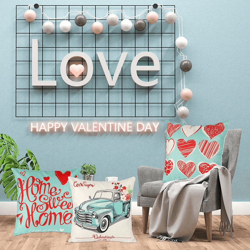 YGEOMER Valentine'S Day Pillow Covers 18×18 Inch Set of 4 Pieces of Turquoise Pillow Case Festival Anniversary Wedding Cushion Pillow Case Valentine’S Day Decorations Throw Pillow Covers