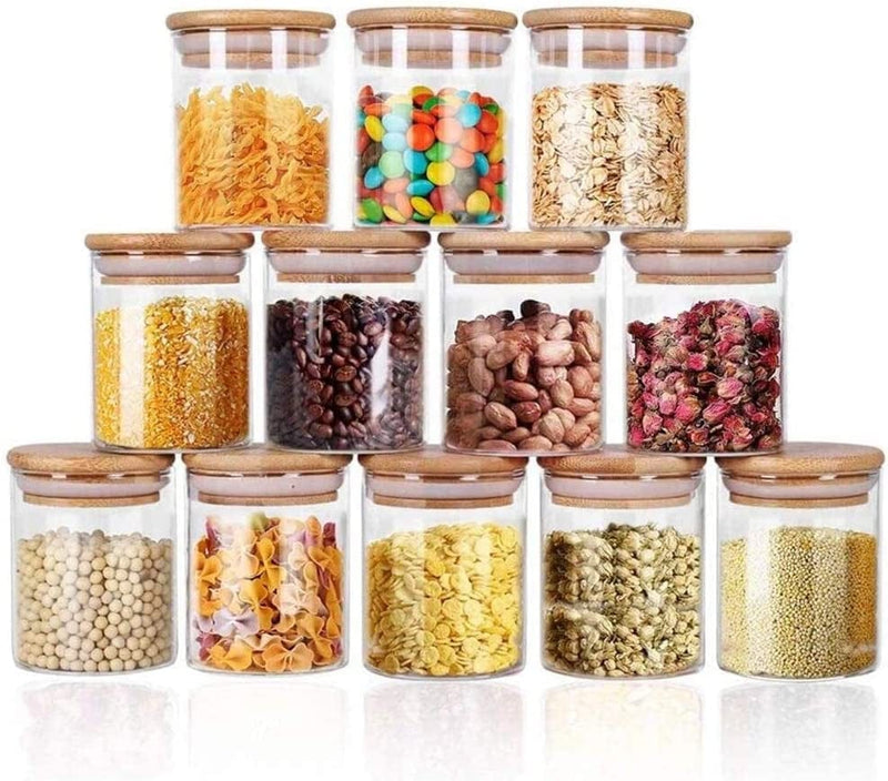 Yibaodan Glass Jars Set 9OZ, 12 Set Glass Spice Jars with Bamboo Airtight Lids and Labels, Food Cereal Storage Spice Containers for Home Kitchen Tea Herbs Coffee Flour Herbs Grains Home & Garden > Decor > Decorative Jars LDS EU Yibaodan EU 12 Pack/9OZ  