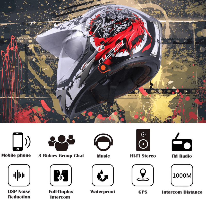 Yideng Bluetooth Headset Intercom Motorcycle Helmet interphone BT-S2 1000m Walkie-Talkie Headphone Waterproof Wireless Communication System Up to 3 Riders(2 Pack)  Yideng   