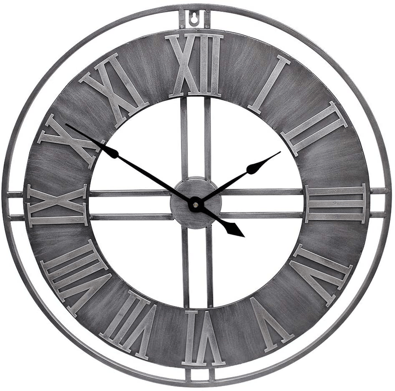 YIDIE 30 inch Large Wall Clock Decorative Solid Metal Retro Decor for Home Farmhouse Living Room Home & Garden > Decor > Clocks > Wall Clocks YIDIE Grey Roman Numerals 24 inch 