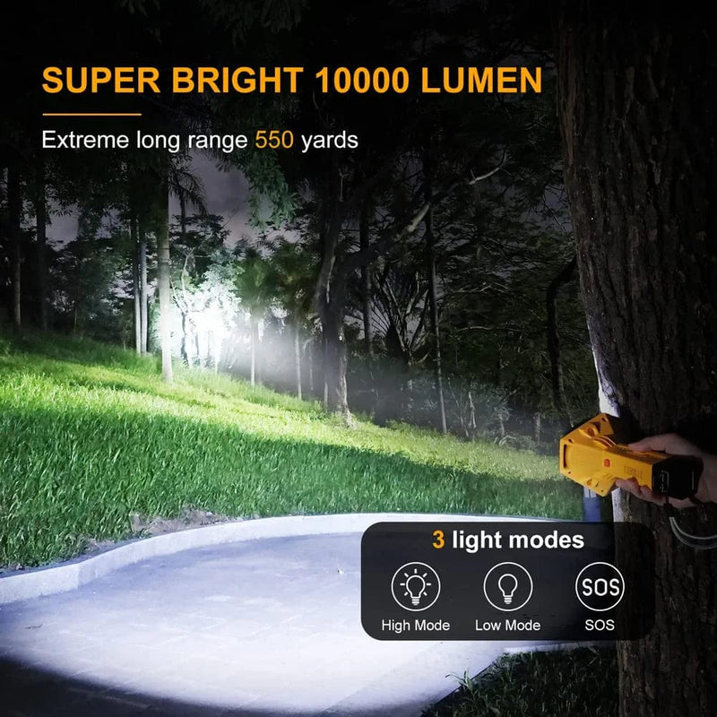 YIERBLUE Rechargeable Spotlight Flashlight 100000 High Lumens, IP66 Waterproof Handheld Spotlight, 20 Hours Runtime 10000 Mah Super Bright LED Sopt Light with Detachable Red Filter