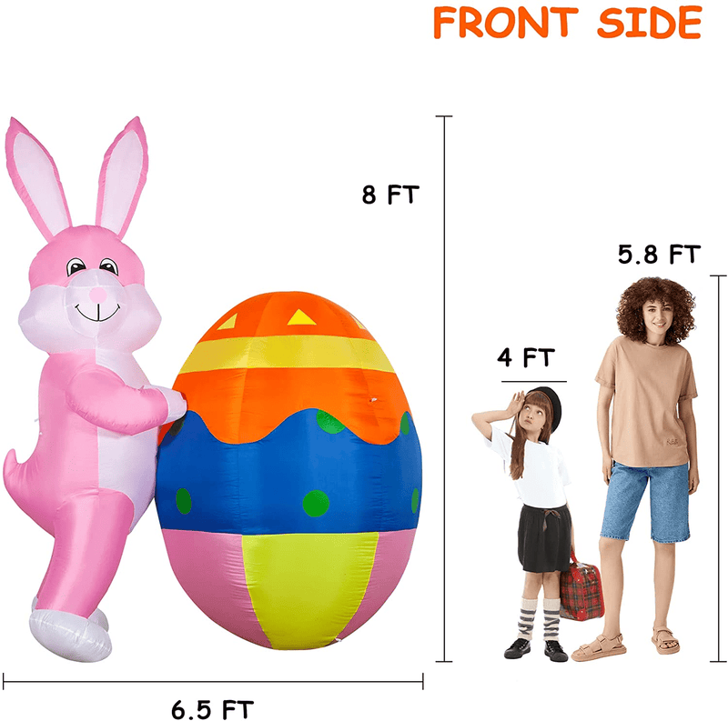 YIHONG 8 FT Height Easter Inflatable Outdoor Decorations Bunny with Egg, Easter Blow up Yard Decorations Build-In LED for Holiday Lawn, Yard, Garden Decor Home & Garden > Decor > Seasonal & Holiday Decorations YIHONG   