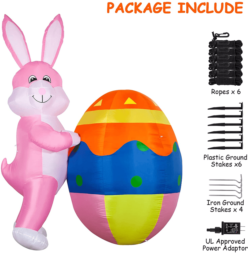 YIHONG 8 FT Height Easter Inflatable Outdoor Decorations Bunny with Egg, Easter Blow up Yard Decorations Build-In LED for Holiday Lawn, Yard, Garden Decor