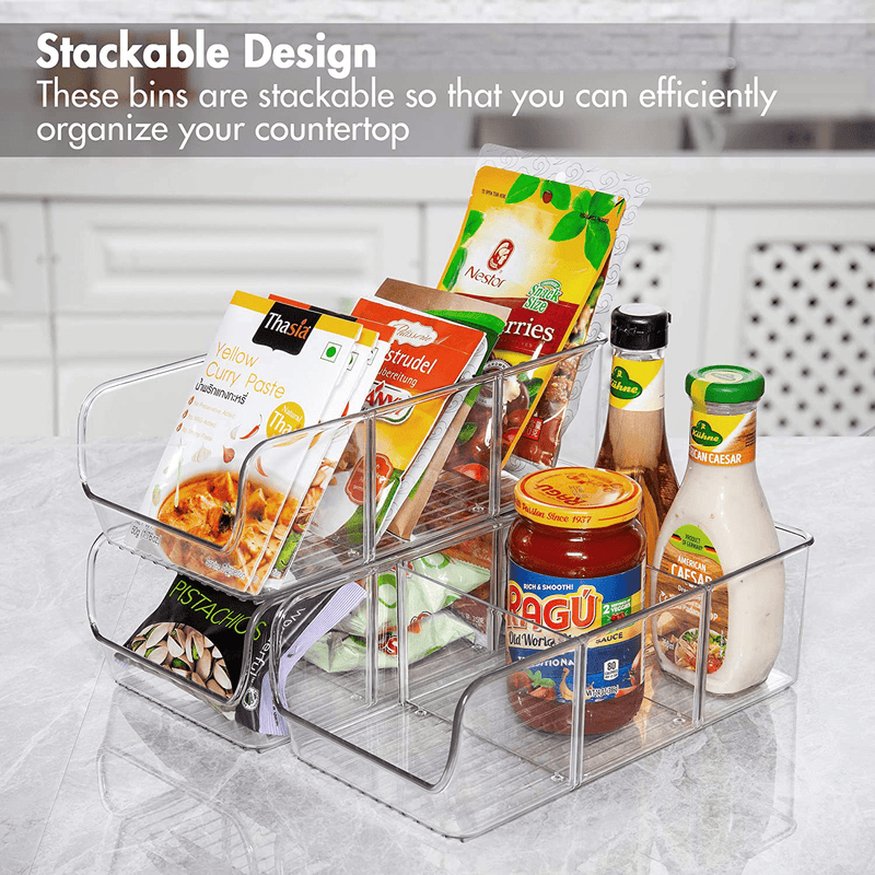 YIHONG Food Packet Organizer Bins for Pantry Organization, 4 Pack Plastic Clear Storage Bins for Storing Seasoning Packets, Spices, Sauce Packets,Snacks, with 2 Removable Dividers Home & Garden > Kitchen & Dining > Food Storage YIHONG   
