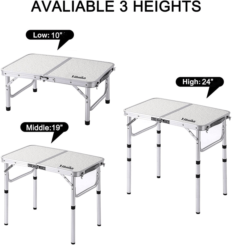 Yihuiko Little Folding Camping Table Portable Adjustable 3 Heights Lightweight Aluminum Folding Table for Outdoor Camp Picnic,23.6"X 15.8" 3 Heights Sporting Goods > Outdoor Recreation > Camping & Hiking > Camp Furniture YihuiKo   