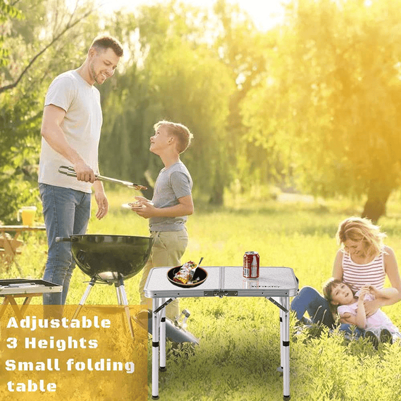 Yihuiko Little Folding Camping Table Portable Adjustable 3 Heights Lightweight Aluminum Folding Table for Outdoor Camp Picnic,23.6"X 15.8" 3 Heights