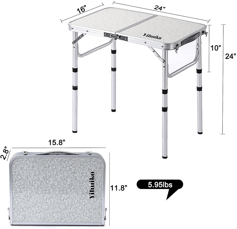 Yihuiko Little Folding Camping Table Portable Adjustable 3 Heights Lightweight Aluminum Folding Table for Outdoor Camp Picnic,23.6"X 15.8" 3 Heights