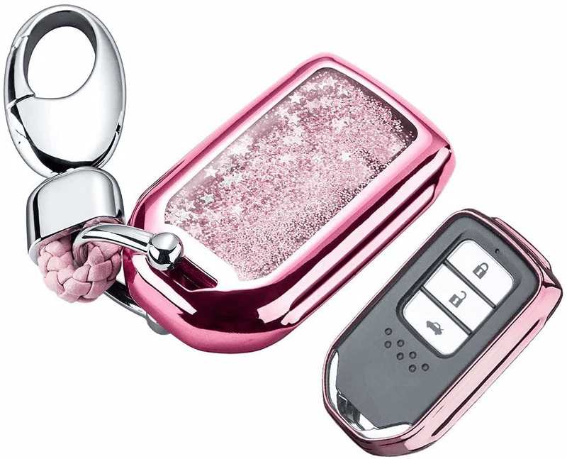 YIJINSHENG TPU Car Key Soft Plating Protection Shell Case Cover for Honda Civic, Accord, CR-V,Pilot Smart Key Keyless Remote FOB Shell Key Chains (Pink)…  ‎No Pink  